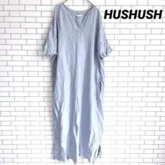 美品✨【HUSHUSH】キーネック マキシ丈シャツワンピース ブルー スリット