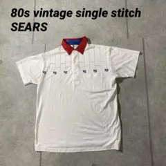 【希少デザイン】80s シングルステッチ　SEARSシアーズ　ポロシャツ　積み木