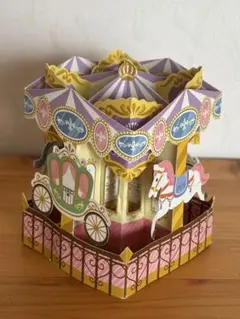 メリーゴーランド型ペーパークラフト　折り畳み可能　直方体　馬　馬車