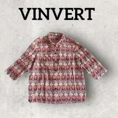 VINVERT 七分袖シャツ 総柄 襟付きシャツ (LL) レッド系
