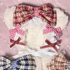 新品未使用　ぬい服　Sサイズ　ホワイトミルクティーフード　赤　レッド　かぶりもの