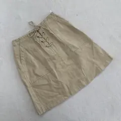 SpRay ミニスカートレースアップベージ ュコットンポケット付きM