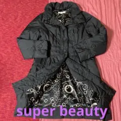 美品スーパービューティー♡ダウンコート ロングダウン 裏地チェーン柄 黒 40