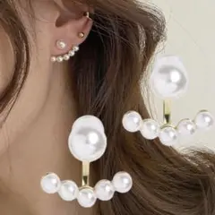 カーブラインバックキャッチパールピアス