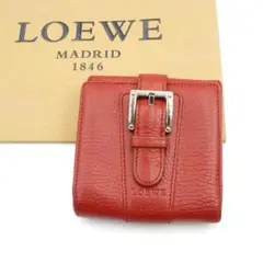 ✨極美品✨ LOEWE ミニ財布 ブランドロゴ ベルト 折りたたみ レッド