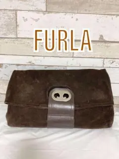 【美品】FURLA フルラ スエード 2WAY クラッチバッグ ハンドバッグ