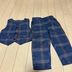 チェック柄 ベストとパンツセット 80
