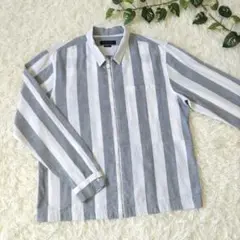 【美品】ZARA　フルジップ ストライプ カラージャケット　L　ホワイト／グレー
