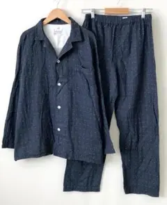 無印良品 脇に縫い目のない 二重ガーゼパジャマ 上下セットアップ 紺■0105Z