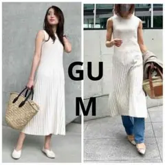 GU リブニットワンピース　ノースリーブ　ナチュラル　M