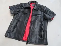 カドヤ パテッド レザー半袖ジャケット M 牛革 黒 レザージャケット 新同美品