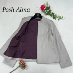 H449 美品 M ポッシュアロマ ノーカラー ラムレザー JKT レディース