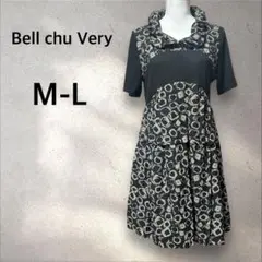 Bell chu Very ニットドッキングワンピース　黒　ブラック　柄