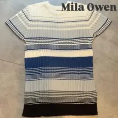 Mila Owen ボーダー　サマーニット　青　水色　半袖　Mサイズ