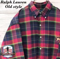 《希少》ラルフローレン RalphLauren☆長袖BDシャツ L 刺繍 レッド