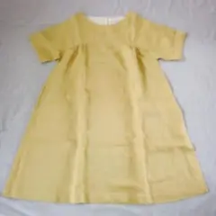 リネンワンピース 半袖 フレア ゆったり カーキ系 美品 ボタン ポケット付き