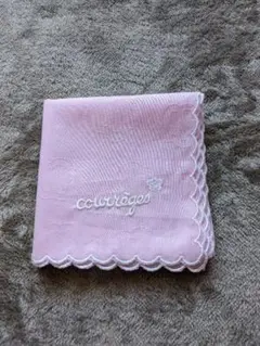 未使用　courrèges クレージュ　刺繍 ハンカチ　ピンク