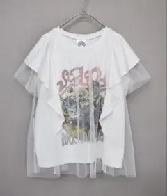 スカラー　151670：ロックなキャッツ柄 チュール重ねTシャツ