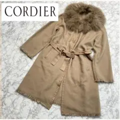 美品CORDIER【コルディア】フォックスファー付アンゴラロングコートノーカラー