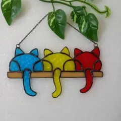 ステンドグラスハンドメイド　ネコ