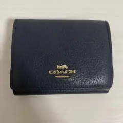 coach コーチ　三つ折り財布　ミニ財布　ネイビー　レザー　ロゴ　金ロゴ