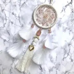 【恋愛成就】ホワイト《ローズクォーツ×水晶》ドリームキャッチャー