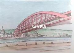 ALL手書き　神戸　5　神戸大橋　色鉛筆画　原画