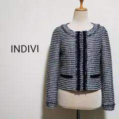 INDIVI インディヴィ ノーカラーツイードジャケット 小さいサイズ 05