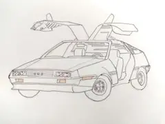 手書き　イラスト　デロリアン　ドローイング