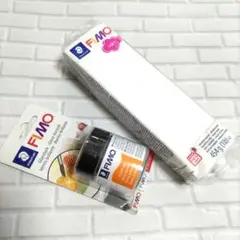 NO8−FIMO ソフトホワイト粘土，ラージサイズ454gと専用ニスセット