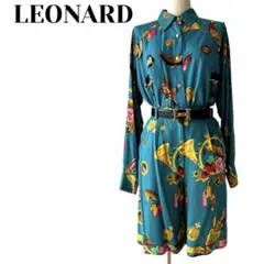 希少 レオナール LEONARD セットアップ 柄シャツ 動物柄 金ボタン