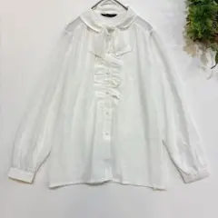 【ishicoro 】長袖ブラウス フリル　リボンタイ　オフィス　白　F