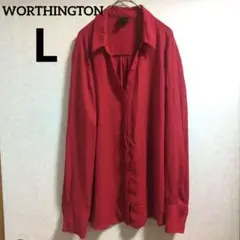 WORTHINGTON【L】赤 長袖シャツ 派手 目立つ レッド 秋 薄手