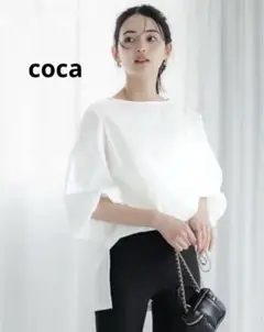 coca バルーンスリーブ ブラウス ホワイト 白 ハリ感 フリーサイズ
