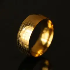 Qroza 般若心経 指輪 リング ステンレス ゴールド メンズ ポーチ付