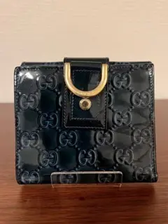 GUCCI グッチ 二つ折財布 エナメル グッチシマ ブルー