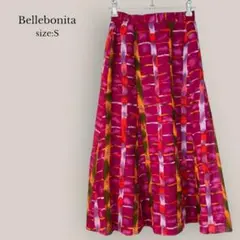 【Bellebonita】フレアスカート　総柄　チェック　ミモレ丈　ヴィンテージ