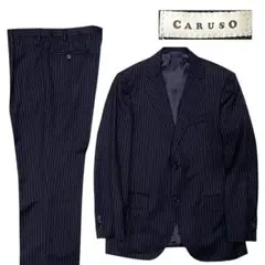 《超美品》CARUSO カルーゾ イタリア製 セットアップ ストライプ 紺 50