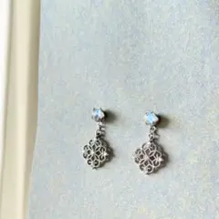 天然石 シンプル ピアス レインボームーンストーン ハンドメイド