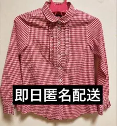 ギンガムチェック長袖シャツ 赤 レッド