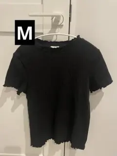 黒 フリル付き 半袖TシャツM