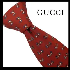 ★美品★ GUCCI グッチ ネクタイ 高級 シルクワインレッド ホースビット