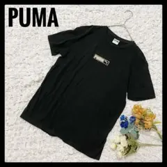 PUMA プーマ ロゴTシャツ 半袖 ブラック ゴールド コットン100% M