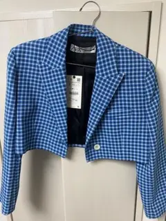 ZARA 青チェック ブレザー上着 S