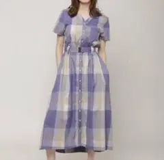 レディアゼル　パープル系チェック シャツワンピース 半袖