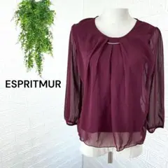 2634【ESPRITMUR】ブラウス シャツ 長袖 シアースリーブ ボルドー