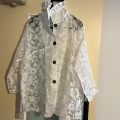 ホワイト 花柄 カーディガン 長袖