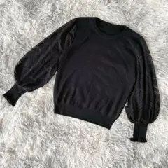 『FRENCH PAVE』フレンチパヴェ　ニット　ブラウス　レース　フリル　黒