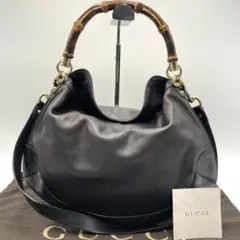 【極美品】グッチ ハンドバッグ 2way バンブー シルバー金具 レザー 黒