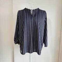 【美品】any SiS ネイビー ストライプ 七分袖 カットソー XL
